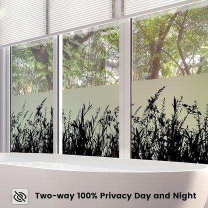DKTIE Window Privacy Film Flowers Pure White Pattern Stained Glass Window Film Decorative Frosted Glass Window Film Sun Blocking Heat Control Static Cling (A274, 17.5" x 78.7")