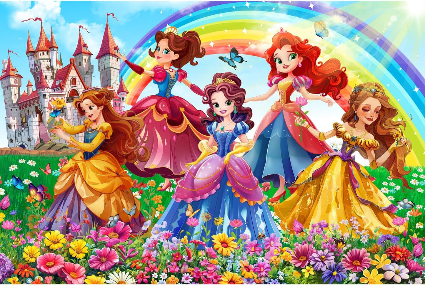 Princess Castle Jigsaw Puzzles for Girls Ages 6-8, 200 Piece Jigsaw Puzzle with Rainbow & Fairytale Scenery, 1:1 Reference Poster Included, for Kids Ages 4-6 8-10