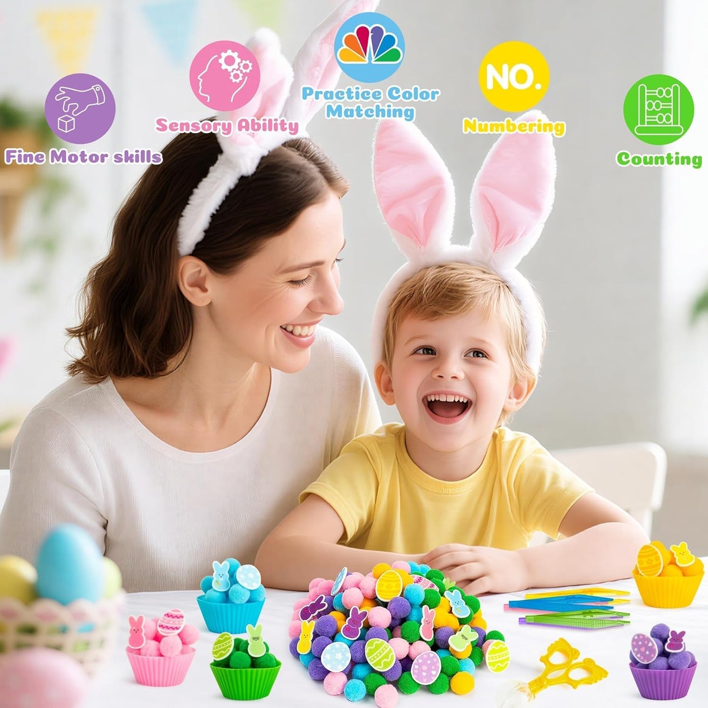 EZdhuawuse Summer Fine Motor Toys - 270Pcs Counting Sorting Sensory Bin Filler Set for Kids Xmas Counting Toy with Felt Xmas Tree Pom Poms Cup Clip for Preschool Education Activities