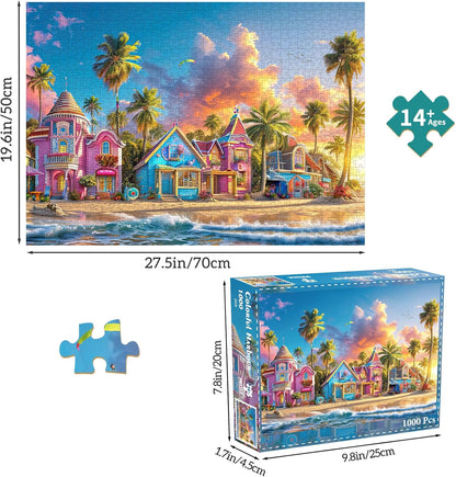Puzzles for Adults 1000 Pieces,Seaview Campground Jigsaw Puzzle with 1:1 HD Poster, Perfect Interlocking No Dust, Stress Relief Ideal Gift for Family Games