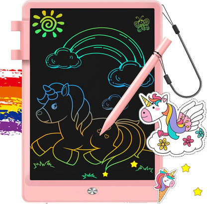 FLUESTON LCD Writing Tablet for Kids, 10 Inch Doodle Board, Colorful Drawing Pad for Toddler, Educational Travel Toy Gifts for 3-8 Year Old Girls Boys, Erase Lock Writing Board