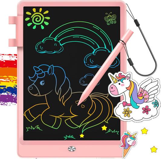 FLUESTON LCD Writing Tablet for Kids, 10 Inch Doodle Board, Colorful Drawing Pad for Toddler, Educational Travel Toy Gifts for 3-8 Year Old Girls Boys, Erase Lock Writing Board