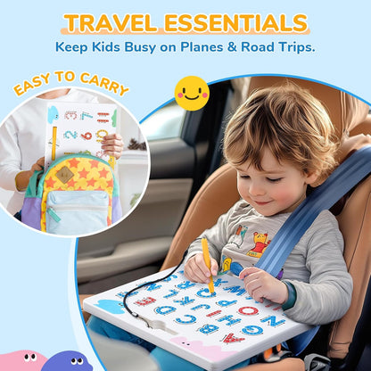 JoyCat Magnetic Letter Tracing Board, 2-in-1 Double-Sided ABC Magnets for Kids Ages 3-5, Uppercase & Lowercase Letter Writing Practice - Preschool Learning Toys, Road Trip Car Activities for Toddlers