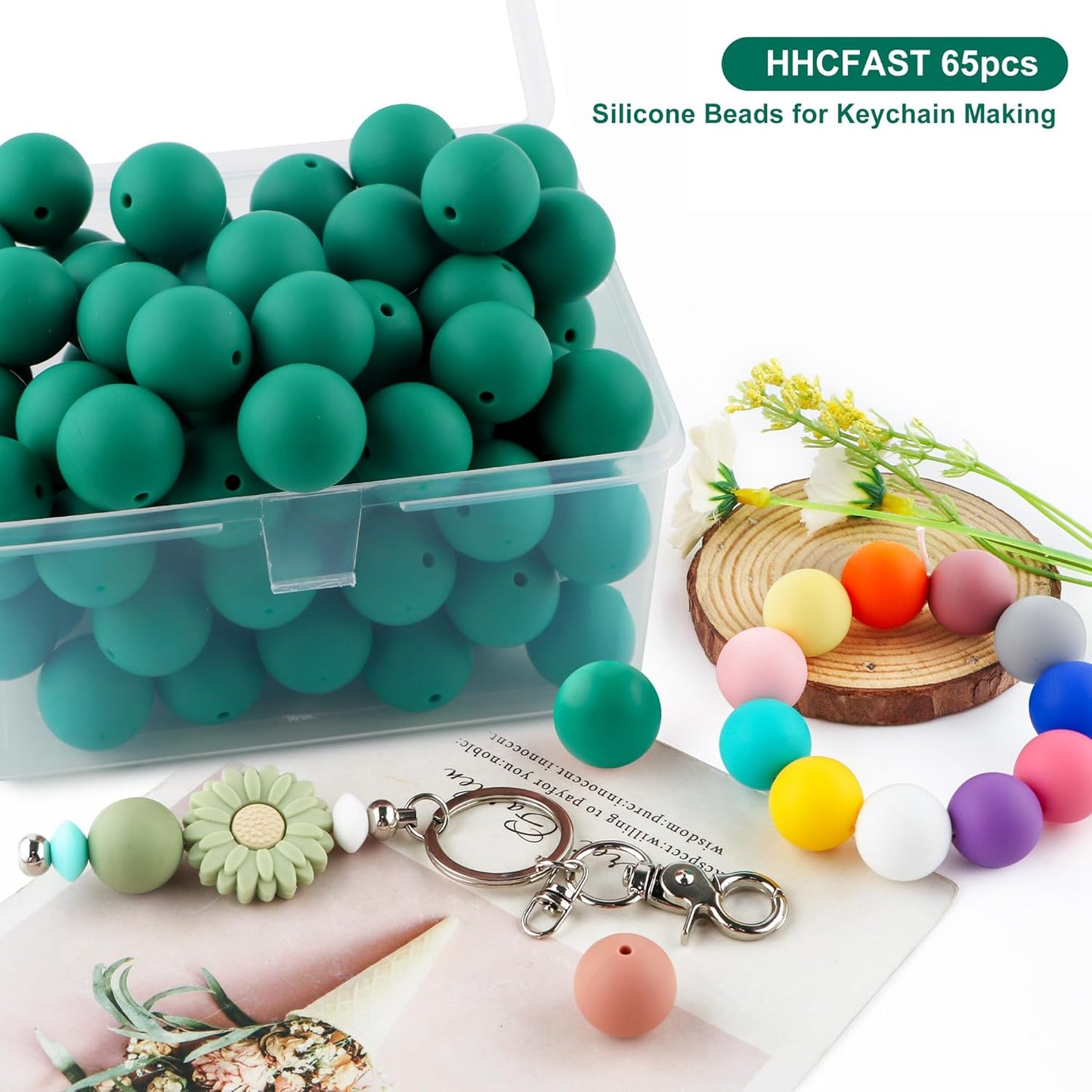 65Pcs 19mm Silicone Beads for Keychain Making Bracelet Necklace, Bulk Round Silicone Beads for Pens（Christmas Green） - Colors B