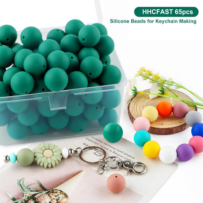 65Pcs 19mm Silicone Beads for Keychain Making Bracelet Necklace, Bulk Round Silicone Beads for Pens（Christmas Green） - Colors B