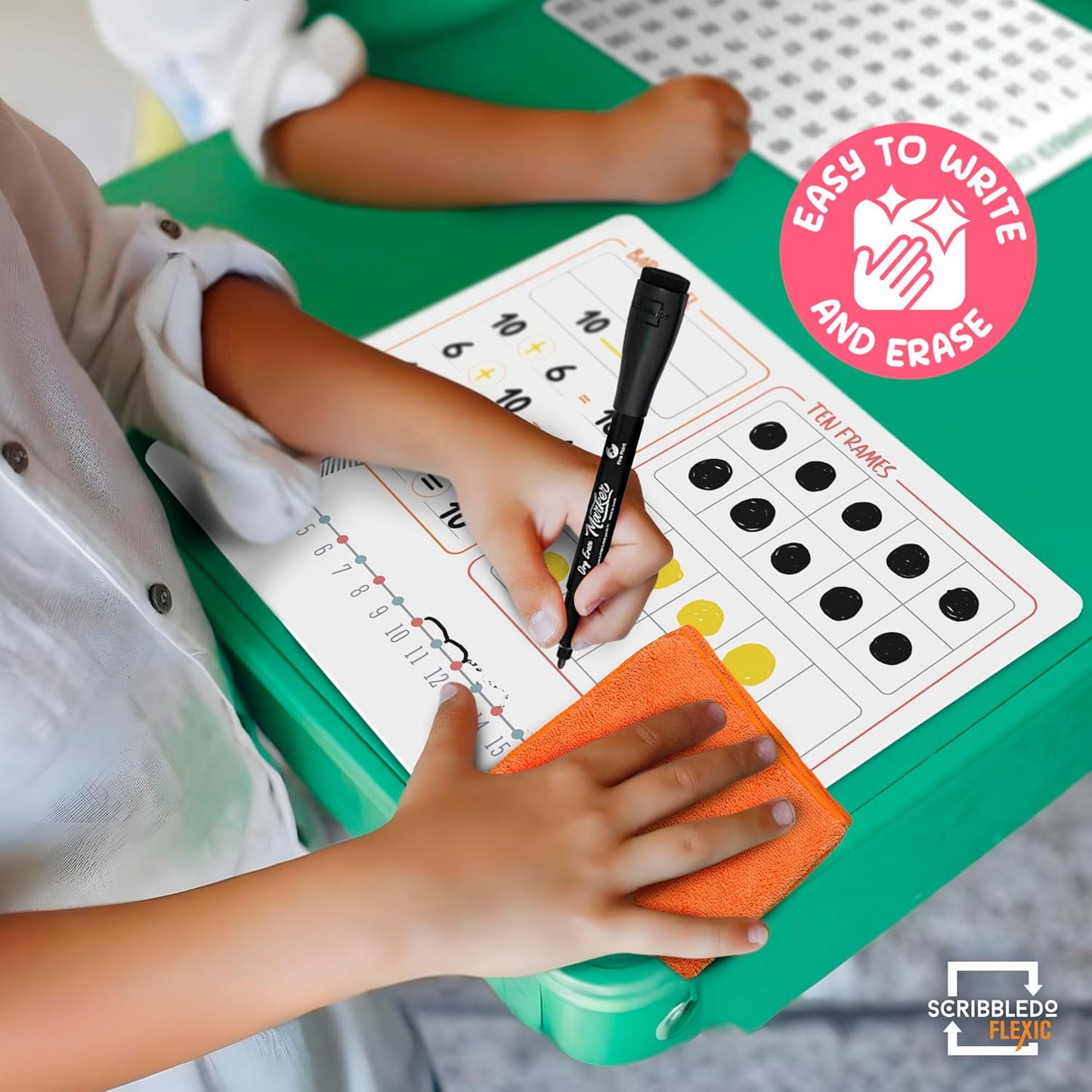 SCRIBBLEDO Bar Model 9”x12” Small White Board Dry Erase Sheets Math Manipulatives Number Chart Ten Frame Number Line Math Supplies Teacher Students Classroom Pack of 10 Sheets