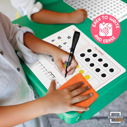 SCRIBBLEDO Bar Model 9”x12” Small White Board Dry Erase Sheets Math Manipulatives Number Chart Ten Frame Number Line Math Supplies Teacher Students Classroom Pack of 10 Sheets