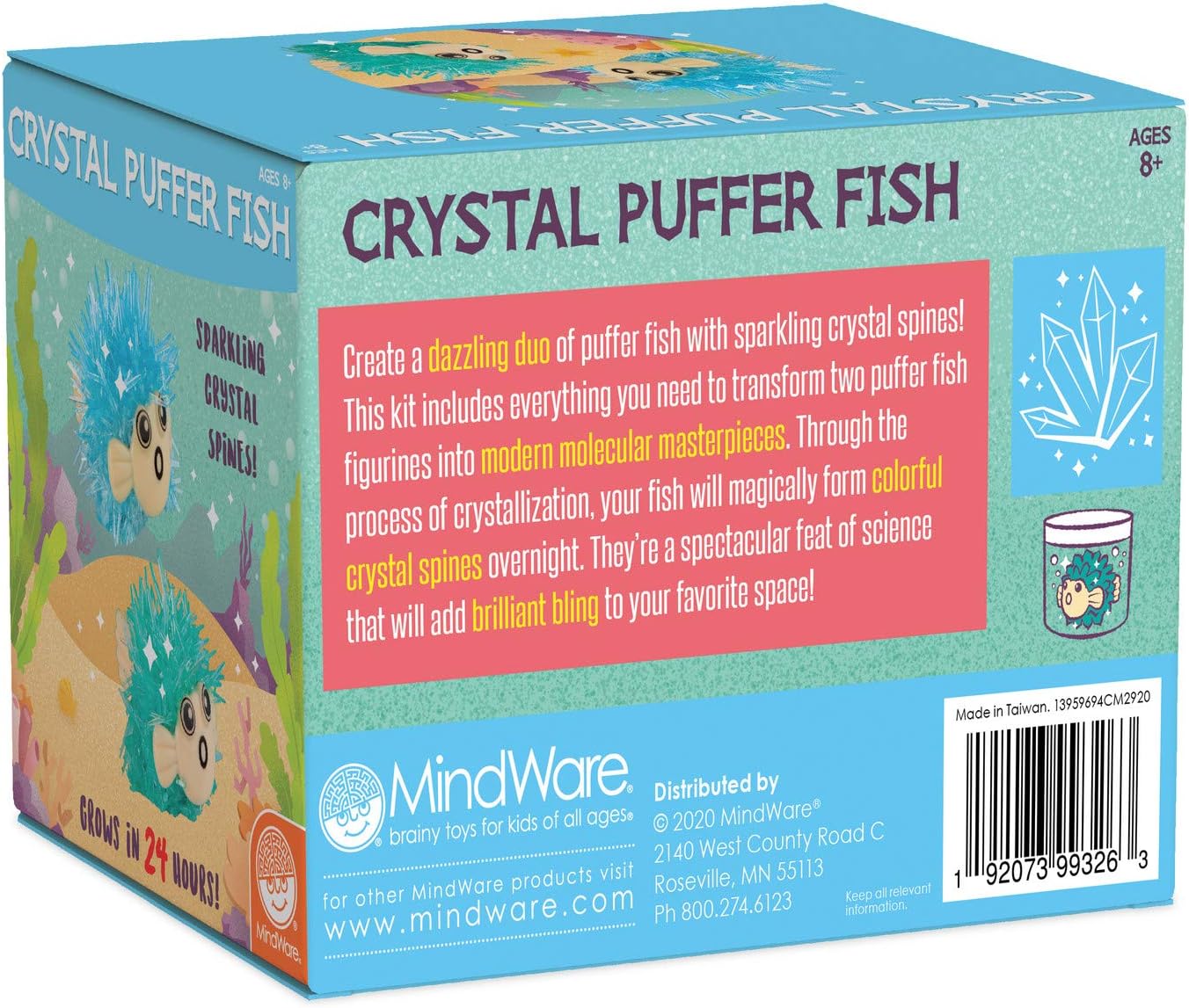 MindWare Crystal Growing Kits: Puffer Fish Set of 2 – Cute DIY Crystal Growing Kits for Kids & Teens – Funky mini Science Experiment in an 8pc kit – Crystals Grow in 24 Hours