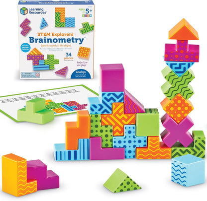 Learning Resources STEM Explorers Brainometry - 3d Puzzle, Brain Games, Brainteaser, Building Logic Toys, Gifts For Boys and Girls, Fine Motor Skills , Pattern Blocks, Math Manipulatives