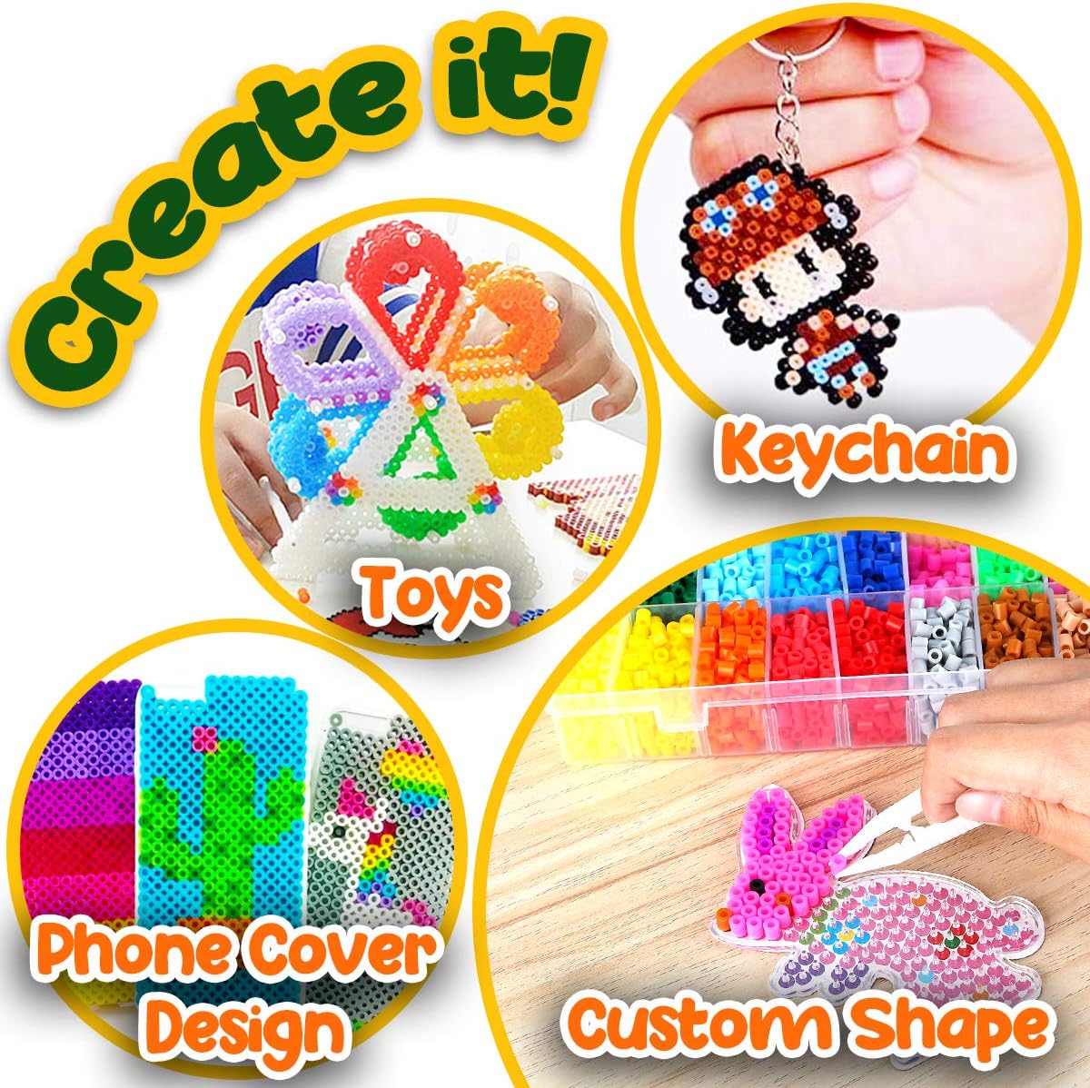 Goody King Board Fuse Beads Iron Set - Fuse Bead Kit for Kids Crafts with Bead Pegboard and Aqua Pony Beads, Pixel Art and Craft Kit (Large Set with Iron)