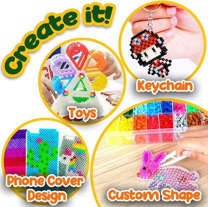 Goody King Board Fuse Beads Iron Set - Fuse Bead Kit for Kids Crafts with Bead Pegboard and Aqua Pony Beads, Pixel Art and Craft Kit (Large Set with Iron)