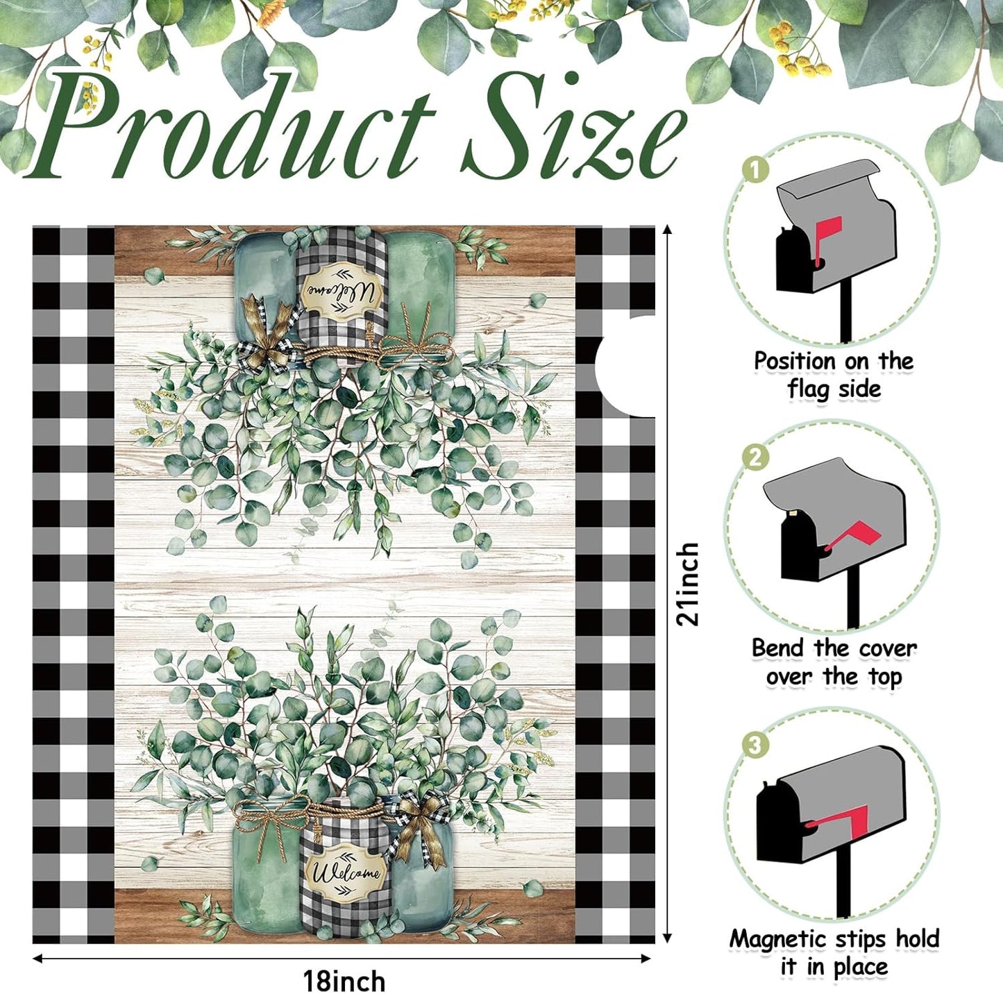 Tiamon Monogrammed L Mailbox Covers Magnetic Eucalyptus Welcome Letter Box Wrap Standard Size 21x18 Inch Spring Summer Leaves Mailbox Decor Eucalyptus Letter Numbers Decoration for Outdoor Garden Yard