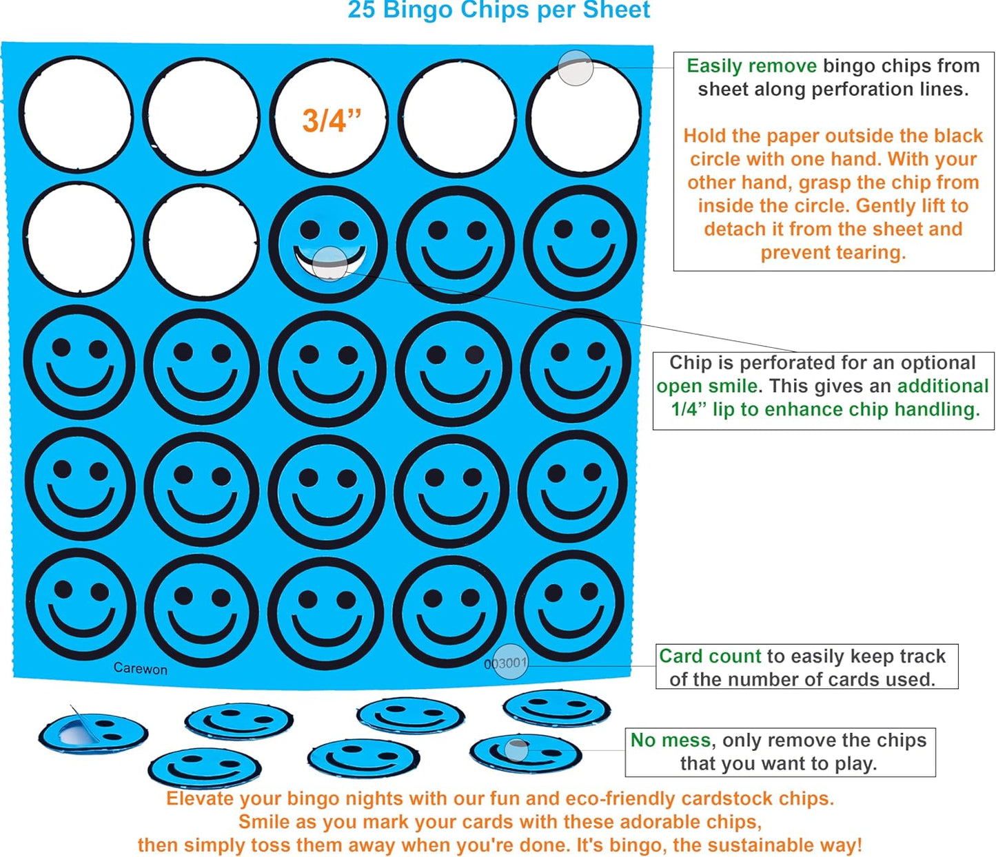 1000 Bingo Chips, Blue, 3/4", Counting Chips, Math Counter, Reusable or Disposable