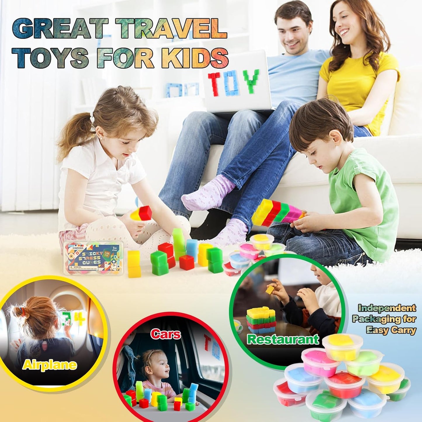 144PCS Sticky Stacking Cubes for Kids - Mini Squishy Cubes Sensory Toys for Toddler, Non Toxic Preschool Jelly Blocks for Building, Stretch, Squishy, Travel Essentials Toys for 3 4 5 6 Years Old