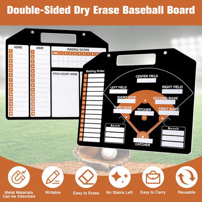 Baseball Coach Clipboard, Anglecai Double-Sided Dry Erase Baseball Lineup Board for Softball Dugout Board Baseball Coaching Board with 30 Lineup Card/ 10 Magnet/2 Marker/2 Hook (Green)