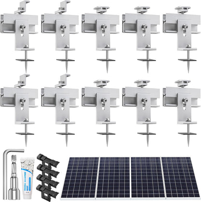 Solar Panel Mounting Brackets Kit 10Pcs Solar Roof Mount Kit for 1-4 Pieces Thickness 1.57-1.6” Solar Panels(100-400W), Aluminum Alloy Mount for Flat Pitched Roof Rack Mounting Brackets