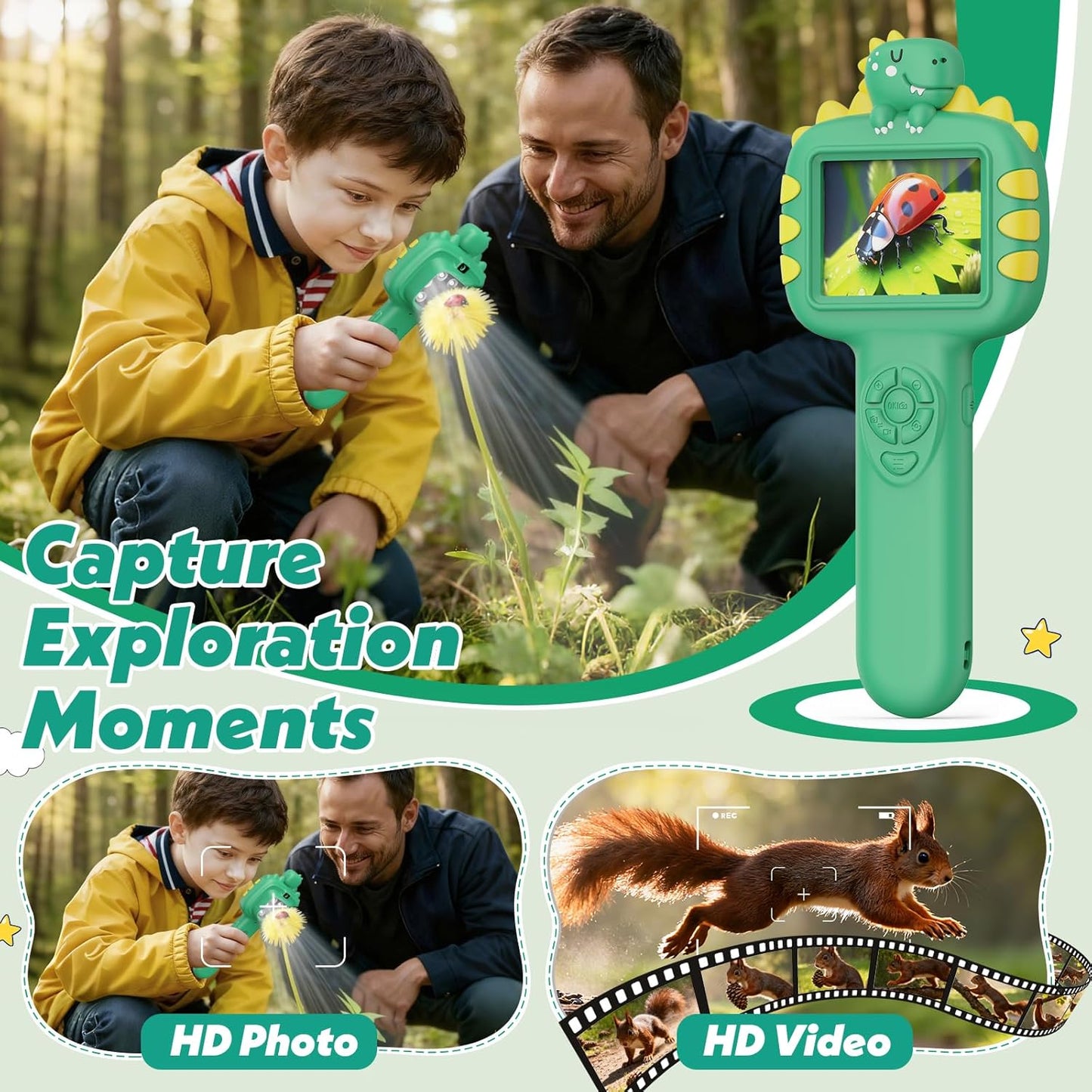 Microscope for Kids Gifts Toys Science, Mini Handheld Digital Pocket Microscope Requiring Direct Surface Contact, Educational STEM Toy for Boys Girls Ages 8–12, Christmas Birthday Gift Idea