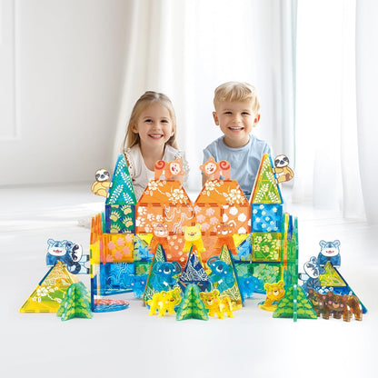MEGAGONTILES Marble Run Magnetic Tiles Set 120PCS | STEM-Authenticated Magnetic Building Blocks with Marble Track Pieces | Educational Construction Toy for Kids Ages 3–8 (Boys & Girls)