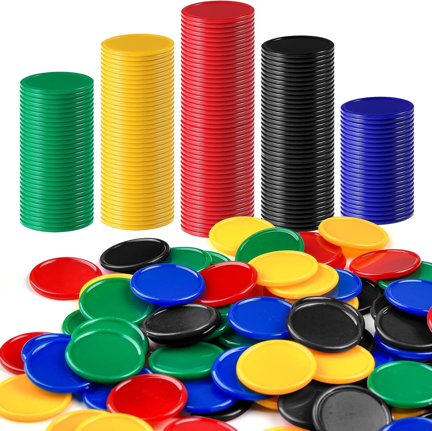 Coopay 500 Pieces Plastic Learning Counters Disks Bingo Chip Counting Discs Markers for Math Practice and Poker Chips Game Tokens Kids Reward, 1 Inch (Yellow)