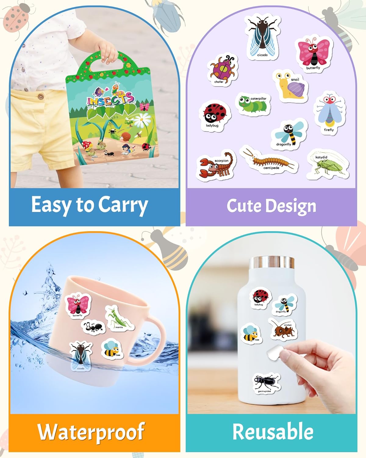 Benresive Reusable Sticker Books for Toddlers, Fun Travel Stickers for Kids, Toddler Sticker Book, Crafts Activities for Toddlers, 3 and Up Birthady Gifts - Vehicle