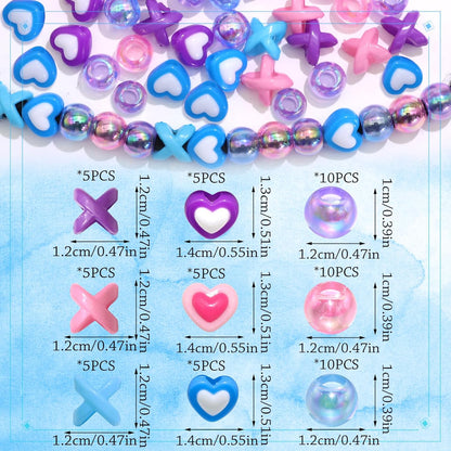 60PCS Pink White Hair Beads for Braids Three Styles Cute Loc Beads Heart Shape Bead for Kids Dreadlock AB Color Round Pony Bead Accessories