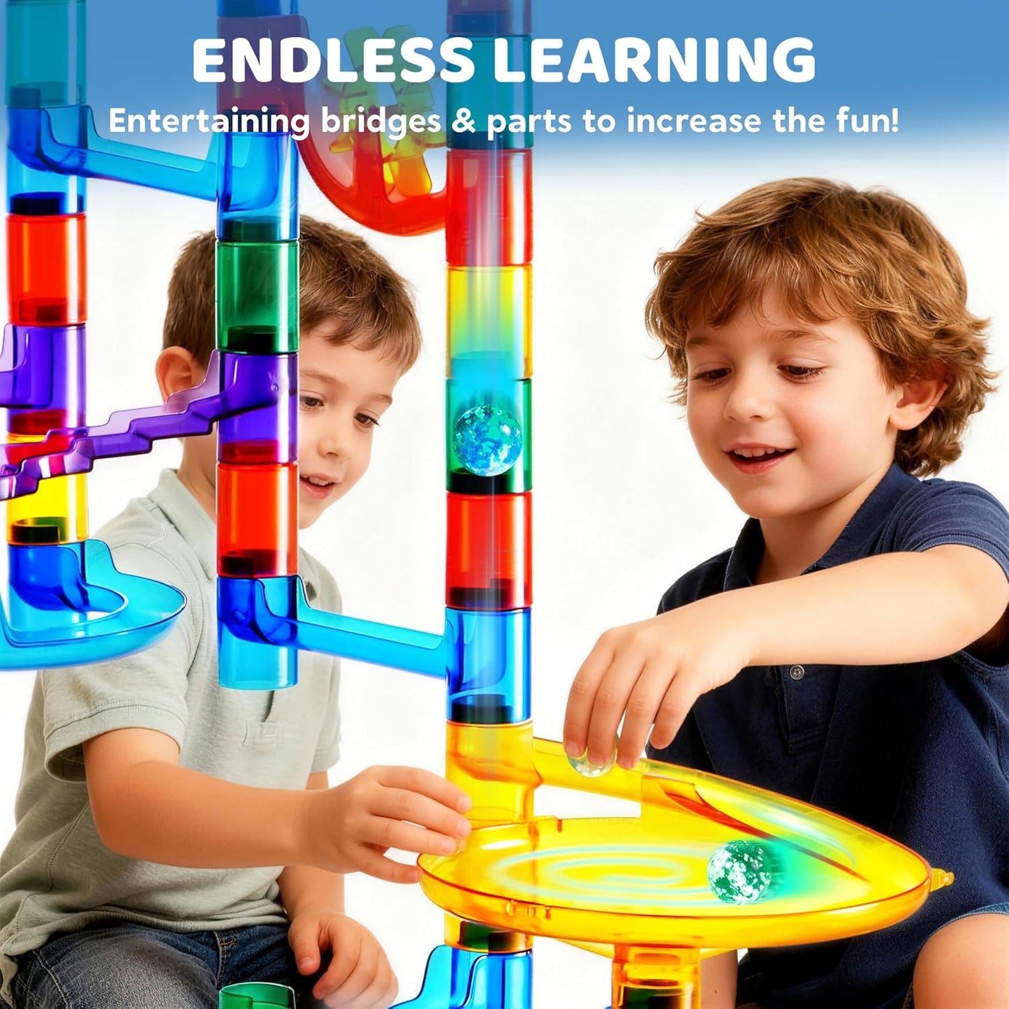 JOYIN 150Pcs Glowing Marble Run- Construction Building Blocks Toys with 5 Glow in The Dark Glass Marbles, STEM Educational Building Block Toy, Birthday Gifts, Easter Basket Stuffers