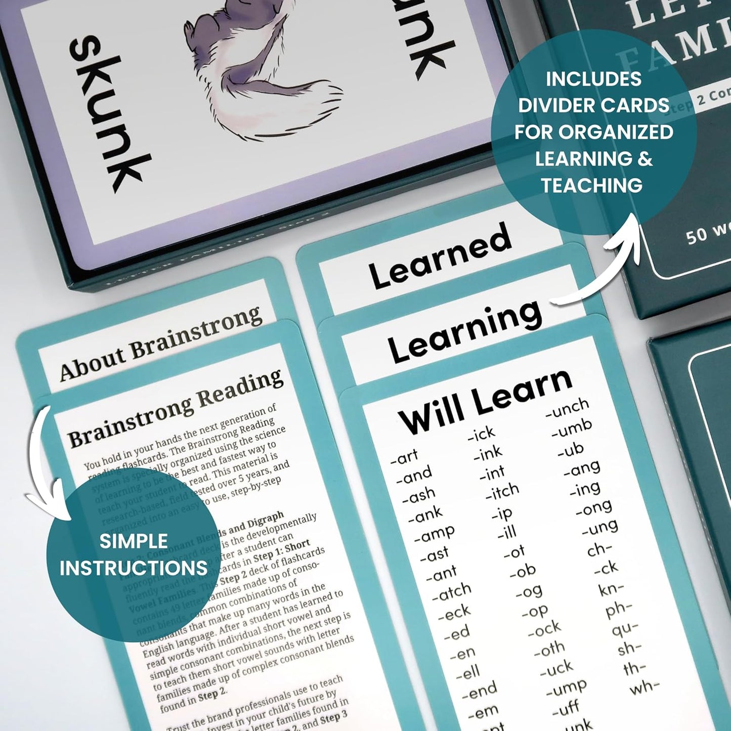 Phonics Step 1 - Short Vowels | Learn to Read Kindergarten /1st Grade | Ages 5-7 | Brainstrong 50 Letter Families Flashcards