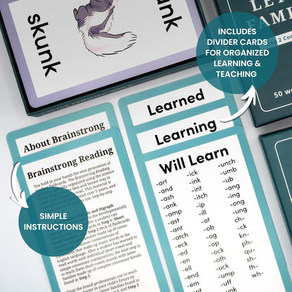 Phonics Step 1 - Short Vowels | Learn to Read Kindergarten /1st Grade | Ages 5-7 | Brainstrong 50 Letter Families Flashcards
