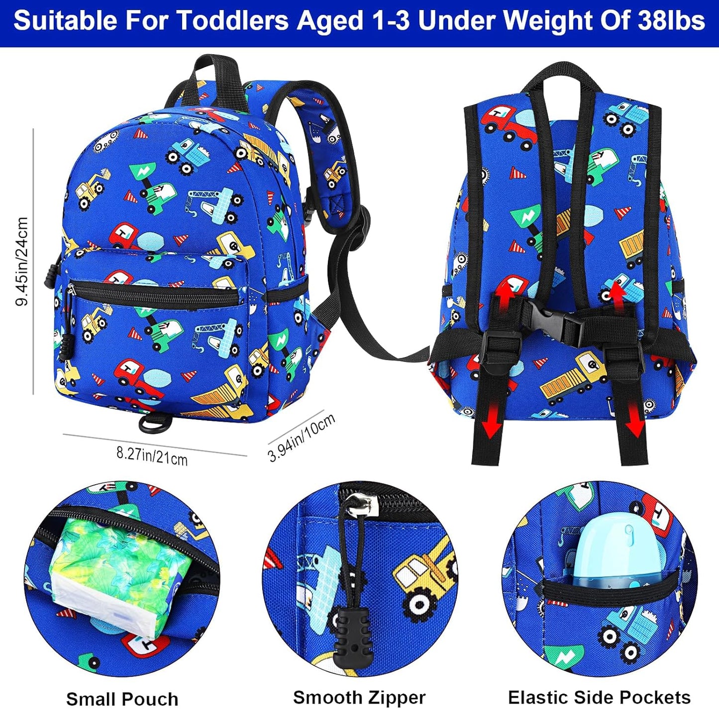 Accmor Toddler Backpack Leash, Mini Child Backpack with Anti Lost Wrist Link, Cute Kids Backpack Leash Walking Harness for Outdoor Travel, Small Excavator Backpack Tether for Baby Boys Girls Ages 1-3