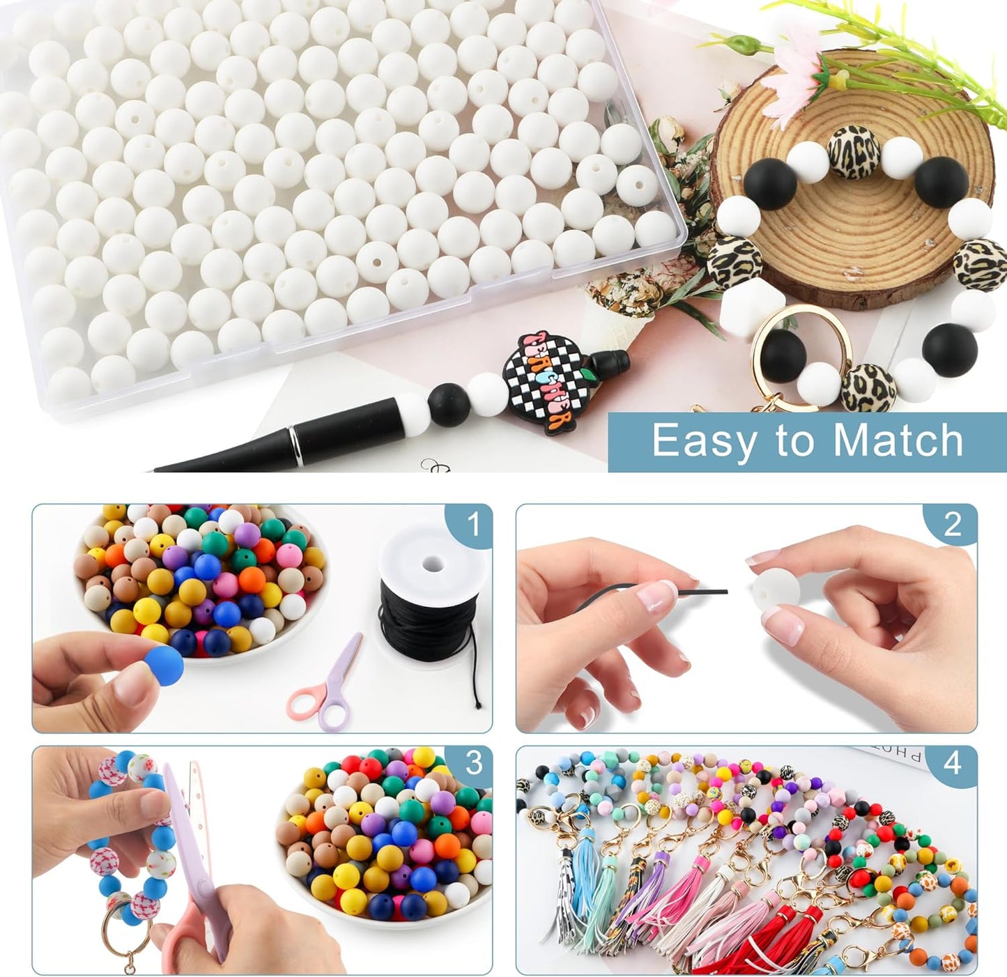 65Pcs 19mm Silicone Beads for Keychain Making Bracelet Necklace, Bulk Round Silicone Beads for Pens（Christmas Green） - Colors B