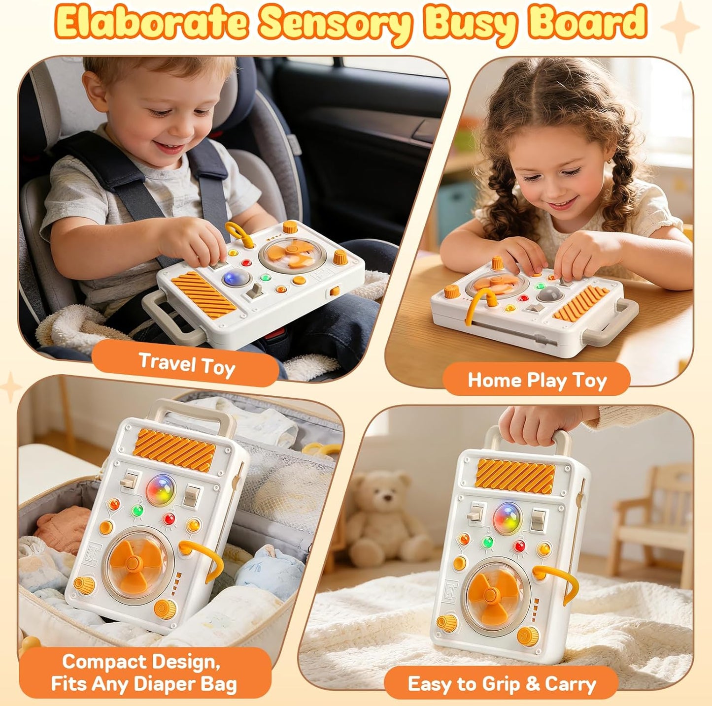 Montessori Busy Board Toys for Toddlers 1-3 Years Old, LED Light Sensory Toy, Toddler Educational Travel Toy with Switches, Fine Motor Skill Development Toy, 1 Year Old Boy & Girl Gifts