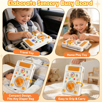 Montessori Busy Board Toys for Toddlers 1-3 Years Old, LED Light Sensory Toy, Toddler Educational Travel Toy with Switches, Fine Motor Skill Development Toy, 1 Year Old Boy & Girl Gifts