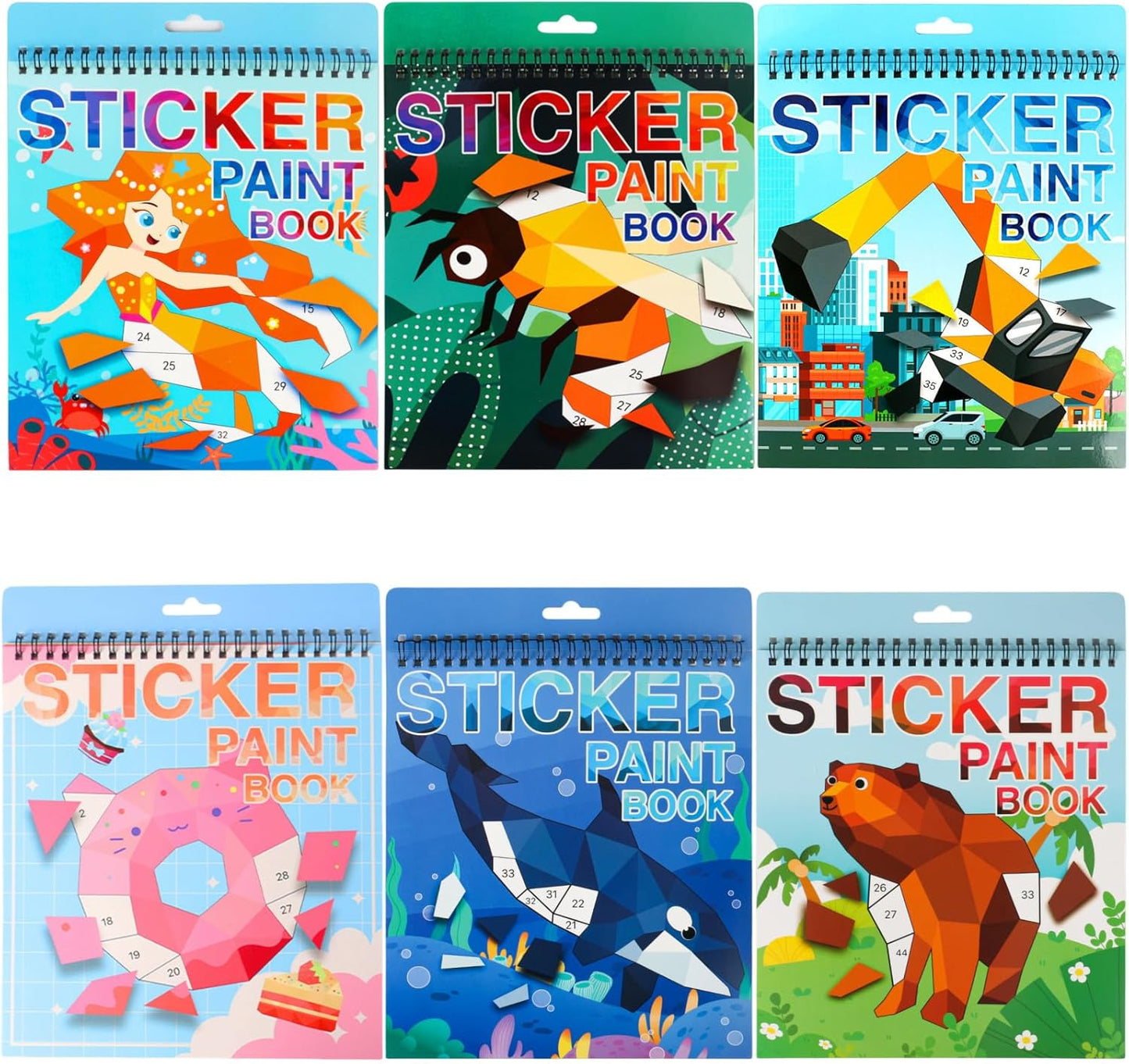 3PCS Sticker Paint Number Books Crafts for Kids Ages 4-8,8-12 Animal Dinosaur Ocean Sticker Book Stickers for Kids Boys Girl Adults for Birthday Party Favors Gift Travel Toy Daycare Activity