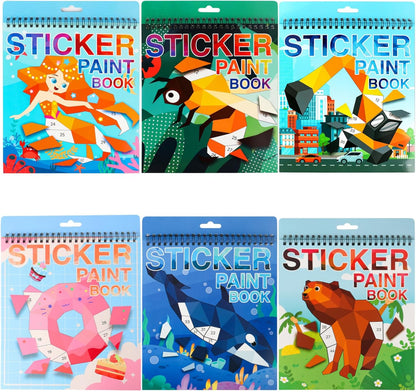 3PCS Sticker Paint Number Books Crafts for Kids Ages 4-8,8-12 Animal Dinosaur Ocean Sticker Book Stickers for Kids Boys Girl Adults for Birthday Party Favors Gift Travel Toy Daycare Activity