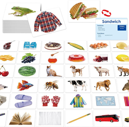 140 Noun Picture-Word Cards, Picture Flashcards Language Builder Visual Aid Speech Development Tool for Autism, ESL Teaching Material Non-Verbal Vocabulary Builder for Children, Kids, Adults (Level 2)