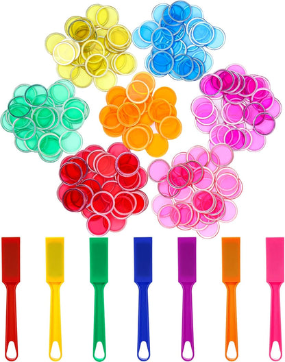 Sanwuta 7 Colors Magnetic Bingo Wands 200 Metal Translucent Chips Easy to Pick up Magnetic Bingo Chips Stem Kits for Science Learning Counting Family Game Night Activities