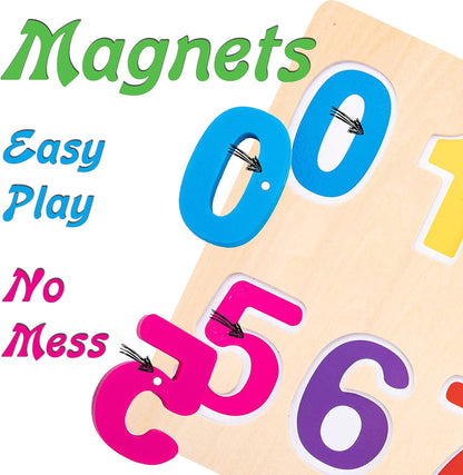 Magnetic Wooden Educational Number Puzzle - Learn Numbers & Color Recognition Toy – Toddler Preschool Game – Kids Montessori Education