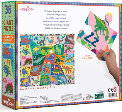 eeBoo 36 Piece Giant Floor Puzzle - Dinosaur Alphabet Children's Puzzle ABC & Dino Themed, Large Pieces for Small Hands to Develop Motor Skills