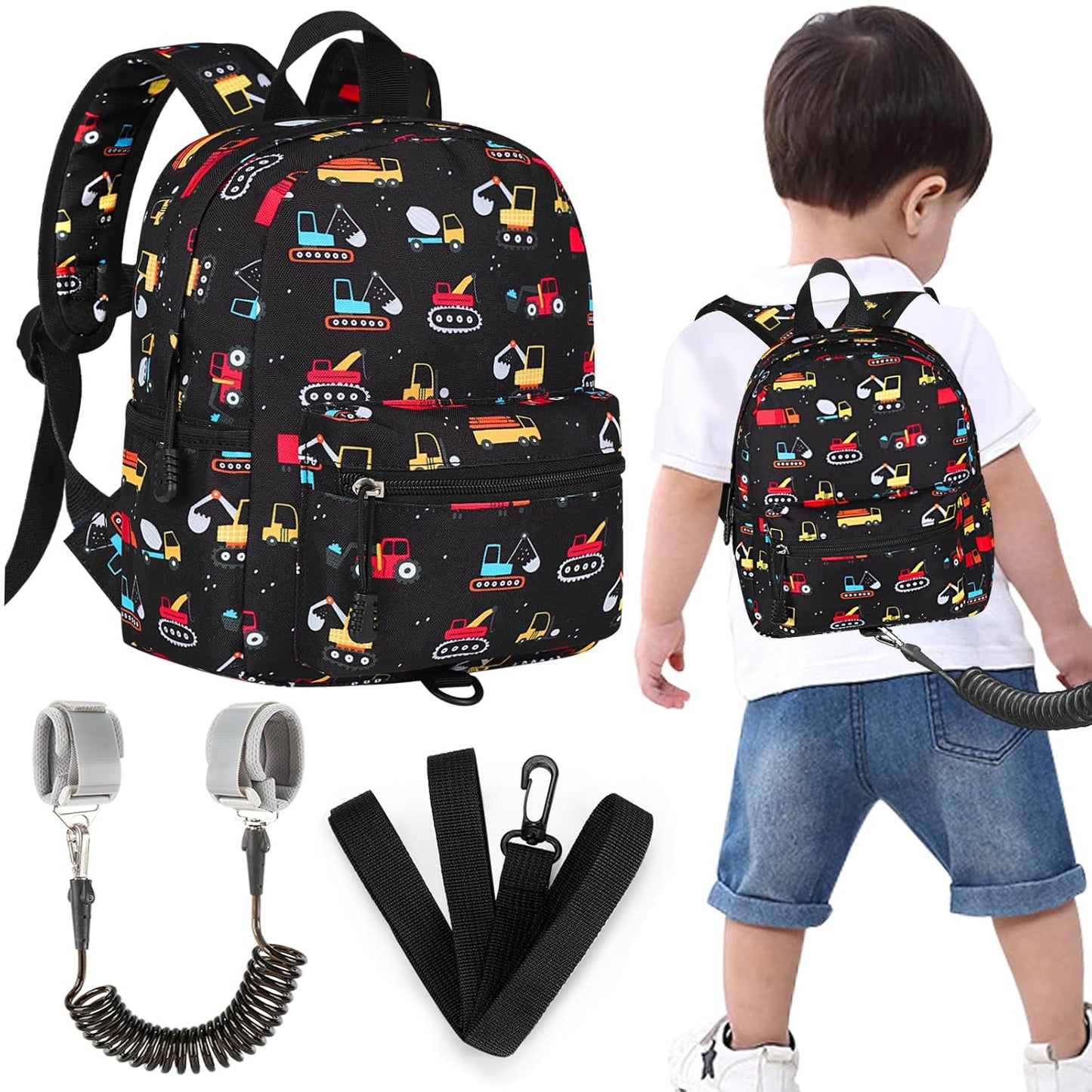 Accmor Toddler Backpack Leash, Mini Child Backpack with Anti Lost Wrist Link, Cute Kids Backpack Leash Walking Harness for Outdoor Travel, Small Excavator Backpack Tether for Baby Boys Girls Ages 1-3
