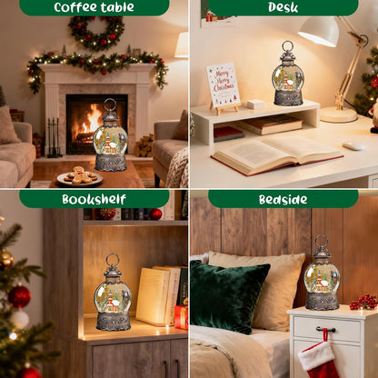 Christmas Snow Globes Lantern, Church and Christmas Tree Christmas Decorations Indoor, 6H Timer Battery & USB Powered Light Up Musical Snow Globes for Kids Women Adults Gift Thanksgiving Home Decor