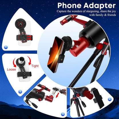 Telescope for Adults High Powered, 90mm Aperture 550mm Professional Telescope for Kids&Beginners with Folding Stool&Tripod&Phone Adapter&Carrying Bag, Portable Travel Refractor Astronomical Telescopes