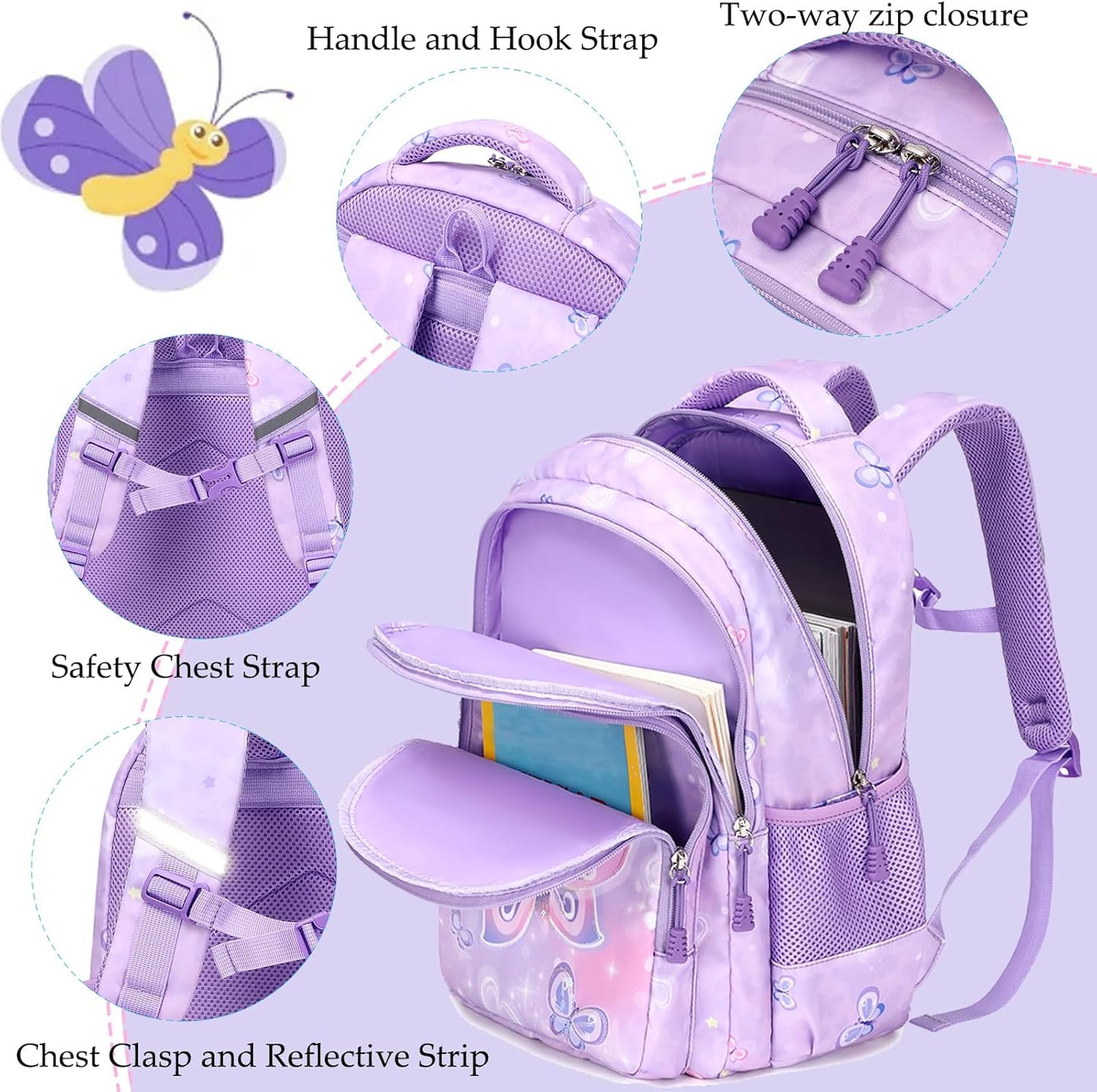 Girls Backpack for Elementary Unicorn Backpack Kids Backpack School Bookbag for Girls 3 in 1 Set Back to School