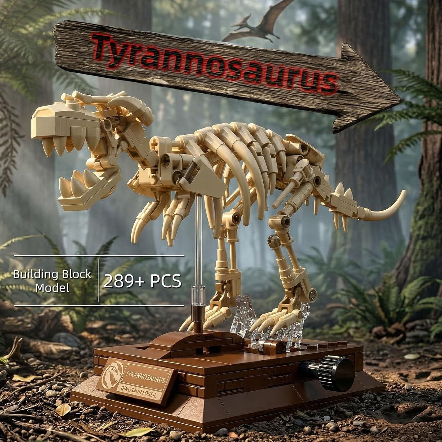 Mosasaurus Fossil Building Block Set – Mechanical Dinosaur Skeleton Model with Gear-Driven Movement and Display Base