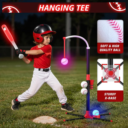 Wee Wonders 4 in 1 T-Ball Sets for Kids 3-5 with Toss and Catch Ball, Toddler Baseball with Auto Pitching Machine/6 Balls, Outdoor Sport Toys Gifts for Boys Girls