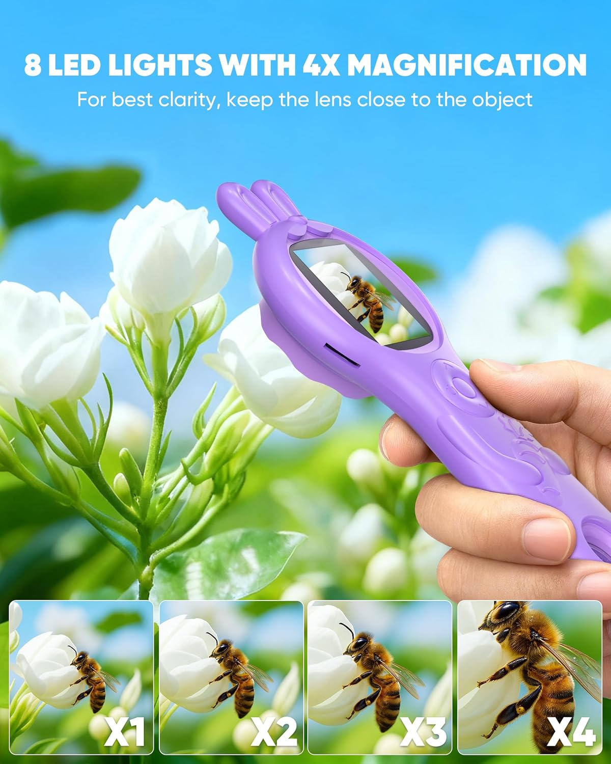 Microscope for Kids - Mini Pocket Digital Kids Microscope, Portable Handheld USB 500X Magnifying Glass, 4X Zoom, Christmas Birthday Gifts for Boys Girls Aged 3-12
