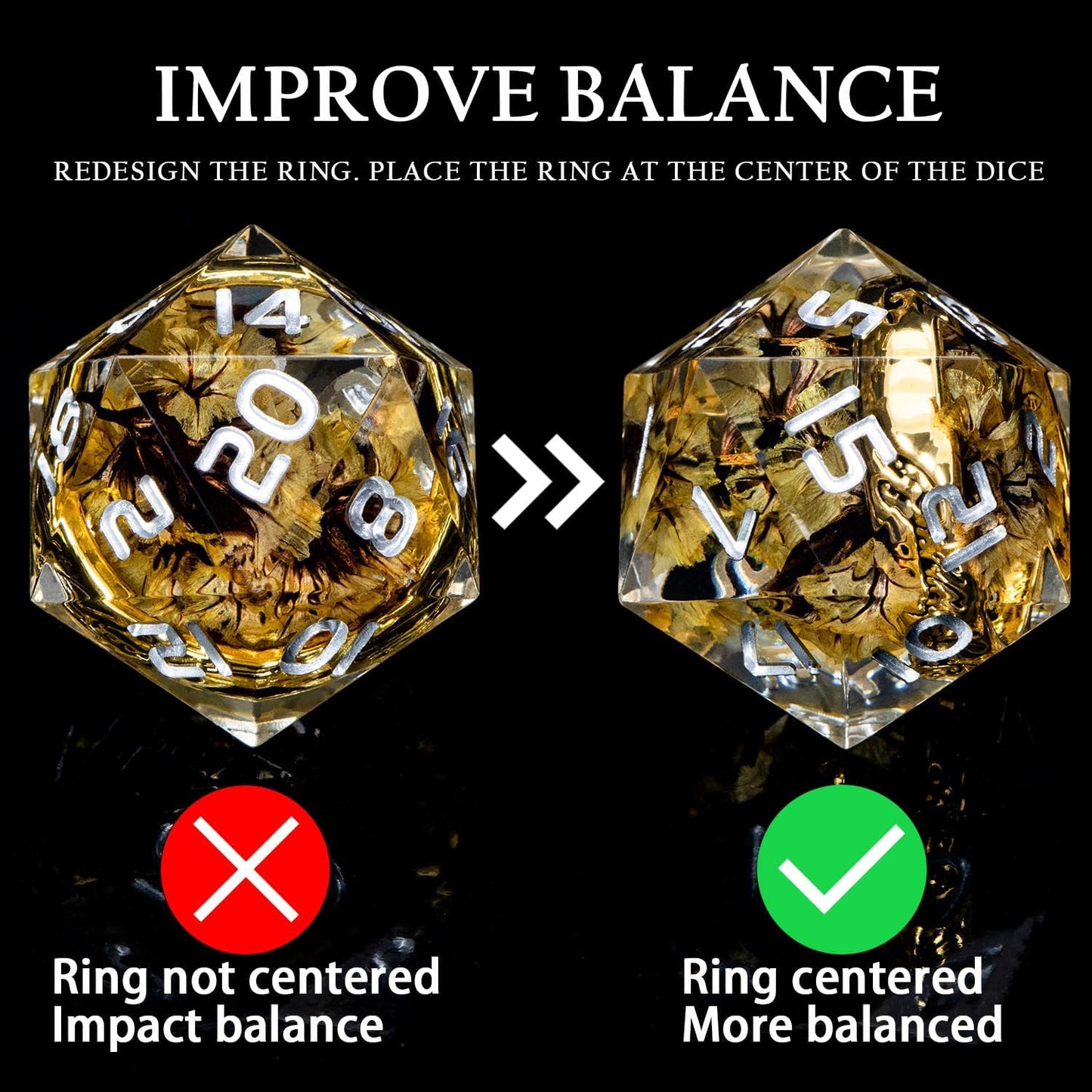 Magic Golden Ring DND Dice Set Sharp Edge Red Resin Dice with Box, for use with Dungeons Dragon RPG D&D Tabletop Games Lord D and D Polyhedral Dice Set