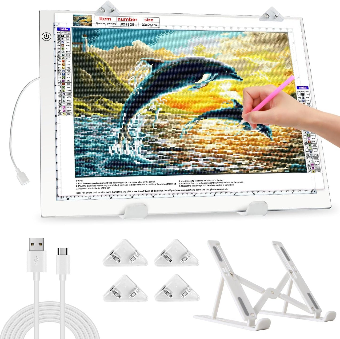Zocelight A4 Light Pad for Diamond Art Kits for Adults,0.2" Ultra Thin Light Board with Stand and Clip for Diamond Painting Accessories,3 Levels Dimming Light Box for Drawing,Sketching,Animation