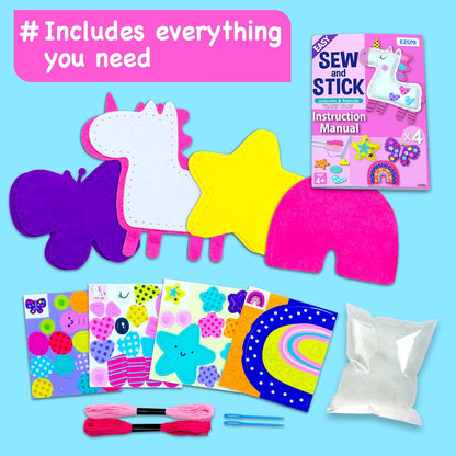 EZCRA Fairy Sewing Kit for Kids Ages 4-8, 4 Easy Projects, No-Mess Learn-to-Sew Arts & Crafts with Felt Stickers for Beginners