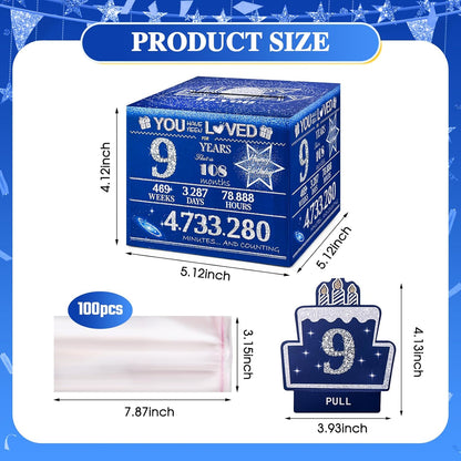 10 Happy Birthday Money Box for Cash Gift, 10th Birthday Decorations for Boys and Girls, Gifts for 10 Year Old Boy, Boy Gift Ideas, Cool Things for Teen -Blue with 100PCS Bags