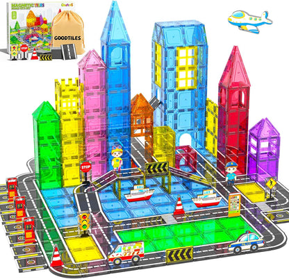 Magnetic Tiles - Road Set, Magnetic Building Blocks, Preschool Montessori Toys Gift for 3+ Year Old Boys and Girls, Sensory Christmas Toys for Kids Aged 3-5 and 4-8, Ideas for Toddler with Autism
